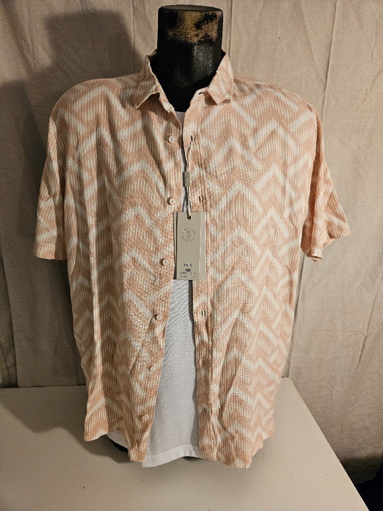 Men's Linen Blend Folk Clothing Brand Hawaiian Style Camp Shirt Size Xl New
